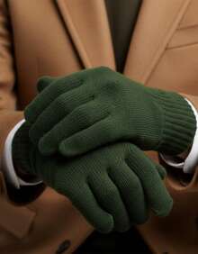 Basic Elegant Knitted Gloves For Cold Winter - Adult (Various Colors) - 軍綠色 - 查看 1