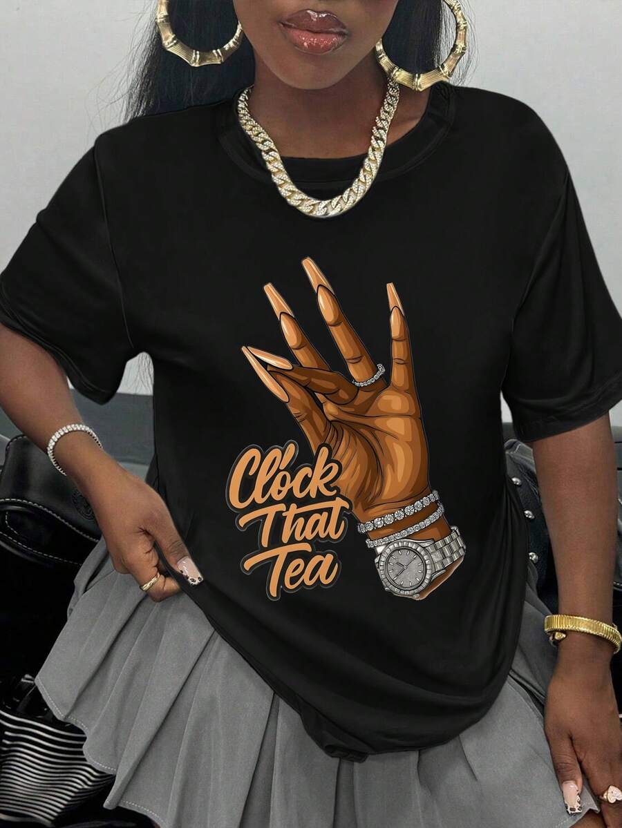Clock Tea Women'S Casual Sports T-Shirt, Soft And Stretchy Short Sleeves, Perfect For Spring, Summer, And Autumn Outfits. Made From Breathable Fabric, This T-Shirt Makes A Great Gift For Loved Ones, Featuring A Halloween Short Sleeve Design - 黑色 - 查看 1