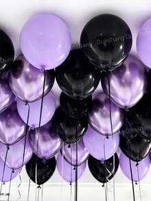 18-70pcs Women's Purple Birthday Decoration Set - Designed For Women's Birthday Celebrations, Silver "Happy Birthday" Banner, Black Heart-Shaped Foil Balloons, Soft Purple Thick Latex Balloons, Perfect For Birthday Party Decor, Anniversary, Hotel Midnight Birthday Party, Holiday Gifts, Party Supplies, Essential For Party Decoration. - Multicolor - View 12