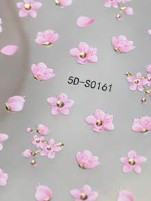 3pcs/Set Pink Sakura & Rose Nail Stickers, 5D Embossed Stamping Gold Romantic Floral Leaves Nail Decals, Self-Adhesive Nail Decorations For Women & Girls Spring Manicure - Multicolor - View 8
