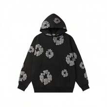1Pcs-Fashion Brand Foam Printed Loose Hoodie Y2K Hip-Hop Street Wear Men's And Women's Pullover Casual Blouse--280g Pure Heavy 100%Polyester - 黑色 - 查看 1