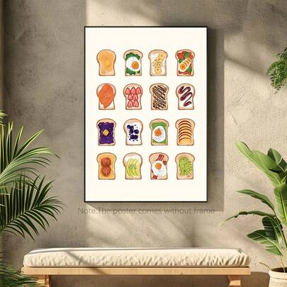 1 Piece Bread Art Wall Sticker, 2D Flat, Sandwich Theme Kitchen Canvas Painting, Dining Room Poster, Funny Food Picture