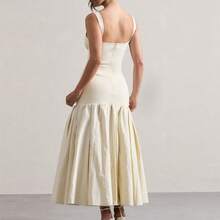 2026 Spring New Plus-Size Fashionable Elegant Women's Casual Chic Commuter Solid Color Patchwork Square Neck Dress - trắng - Xem 3