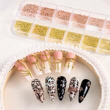 1 Hộp gồm 12 hạt bi thép nhỏ trang trí móng tay màu vàng bạc nhiều màu, 1 bút từ tính hình cầu dùng để trang trí móng tay. - Nhiều màu - Xem 10