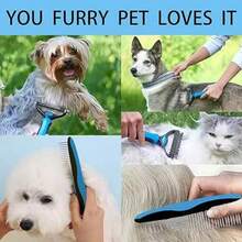 2-In-1 Pet Grooming Brush & Deshedding Tool - Stainless Steel Undercoat Rake For Removing Mats And Loose Hair - Essential Pet Care Tool To Keep Coat Healthy, Ergonomic Handle, Reusable To Prevent Overheating And Skin Irritation In Summer - Multicolor - View 2