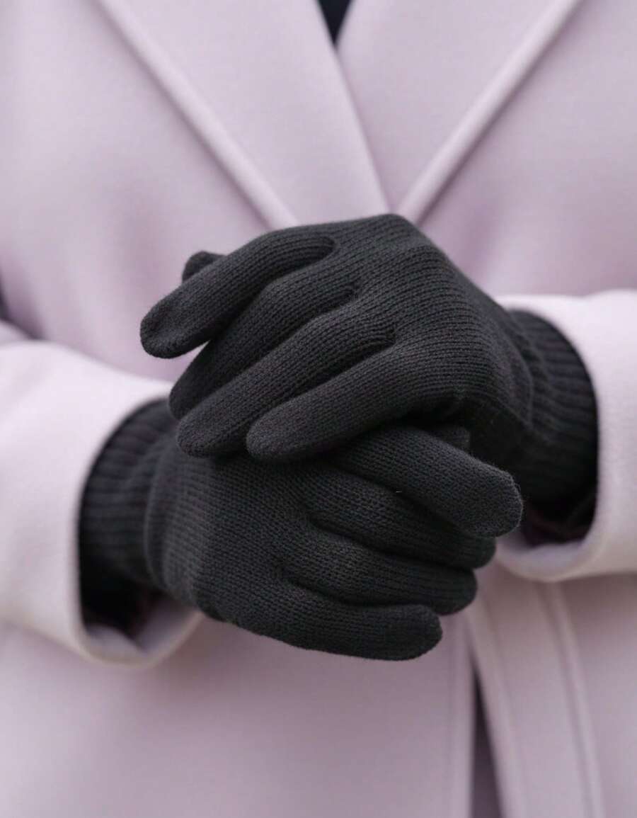 Basic Elegant Knitted Gloves For Cold Winter - Adult (Various Colors) - Black - View 1