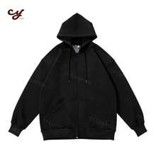 Kangaroo Zip Hoodie Sweatshirt, Comfortable Oversized Unisex Sweatshirt With Pocket And Adjustable Hood - 黑色 - 查看 8