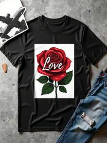 Women's Round Neck Fitted-ShirtUnisex-Shirt Love Design Black Tee  Casual Crew Neck, Regular Fit, Short Sleeve, Valentine'S Day And Birthday Gifts-Suitable Daily Wear, Vacation, Party, - Black - View 6