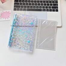 1pc A6/A7 Starry Shiny Loose Leaf Binder, Sticker Book, FEINIBOOK Double Ring Soft PU Cover Loose Leaf Binder, PP Material, Transparent Inner Pages Refill, Kpop Card Storage, DIY Sticker Book, Notebook, Scrapbook, Plastic Material - A - View 13