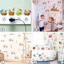 BRUP 1/3/4张/套 夏季假期浴室墙贴，卡通房车、棕榈树、海浪、冲浪板和星星图案，适用于浴缸、淋浴墙或儿童房，可移除即撕即贴，充满奇思妙想的冒险主题艺术 - 彩色 - 查看 5