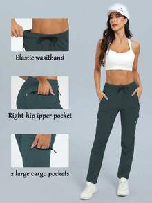 Women Hiking Lightweight Thin Pants Quick Dry Travel Golf Cargo Safari Pants Zipper Pockets Spring - Dusty Blue - View 3