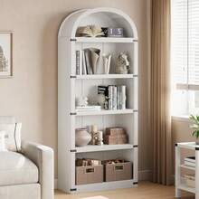 Estantería Organizadora arqueada de 5 estantes de 72 Pulgadas de Alto, estantería de Madera para hogar, Oficina, Sala de Estar (Blanco) - Blanco - Ver 6
