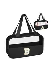 1个多功能PVC洗漱包，透明PVC化妆包，大容量化妆包，DIY字母设计化妆包，防水旅行收纳包，简约字母贴布旅行化妆包，适用于化妆品、香水，适合海滩、学校、浴室、节日、母亲节、圣诞节等场合，是送给妈妈、家人、朋友的绝佳礼物。化妆包、化妆品收纳包、化妆品收纳袋、化妆包、洗漱包、旅行洗漱包、度假必备品、女性旅行礼物 - 彩色 - 查看 102