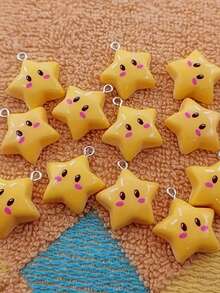可爱星星吊坠，黄色树脂材质，适合DIY首饰制作，如项链、手链、钥匙扣等工艺品，不含马赛克材料，可爱主题 - 彩色 - 查看 1