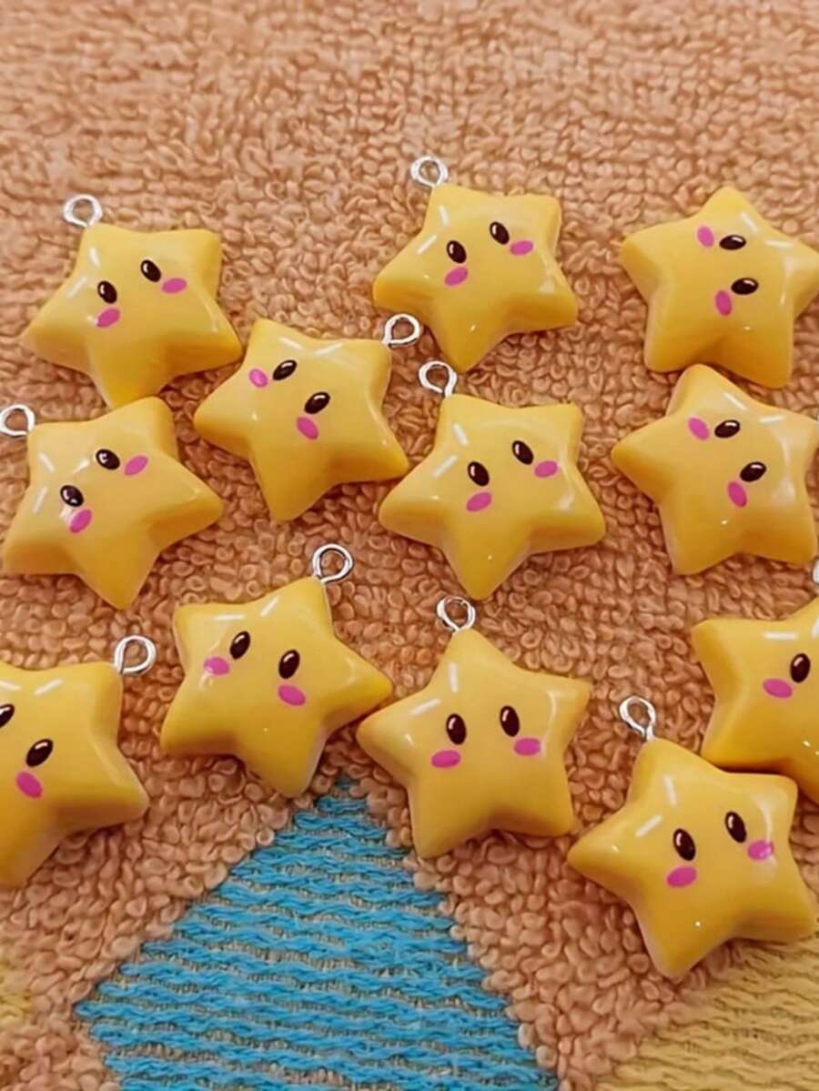 可爱星星吊坠，黄色树脂材质，适合DIY首饰制作，如项链、手链、钥匙扣等工艺品，不含马赛克材料，可爱主题 - 彩色 - 查看 1