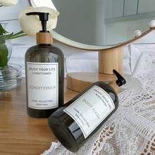 3pcs 500ml/16oz Transparent Green Light-Blocking Refillable Bottles, Pump Style For Shampoo, Body Wash, Conditioner, Bathroom Replaceable Plastic Bottles Set - Black - View 2