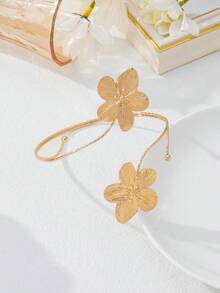 1 pieza Anillo de pie con flor de textura francesa retro geométrica, accesorio de pie para niñas, ajustable, regalo de vacaciones - Dorado - Ver 2