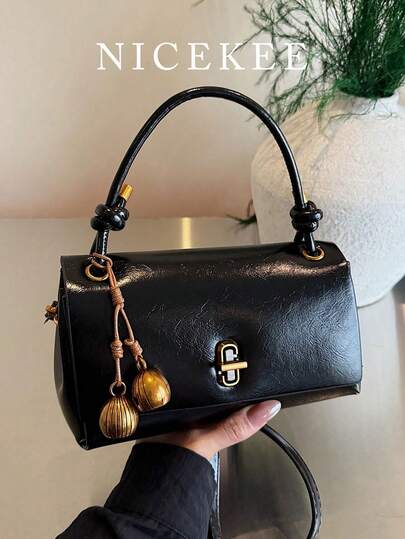 Geantă de umăr la modă cu temperament de culoare solidă, geantă crossbody zilnică rafinată cu textură retro, geantă de mână cu pandantiv ușoară pentru transport zilnic, potrivită pentru cumpărături, naveta, serviciu, ieșiri zilnice