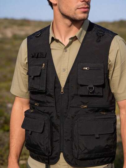 男士轻便立领背心，多口袋休闲户外实用背心，适合春秋季穿着；男士轻便多口袋春秋季战术夹克，黑色夏季款