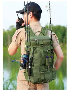 Multifunctional Fishing Backpack Tackle Bag With Rod Holder, Storage For Fishing Gear, MOLLE System Compatible, Suitable For Camping, Hiking, Hunting, Travel, Fishing, Tactical Training - Multicolor - View 5