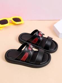 1 par de zapatillas planas sin cordones unisex, sandalias de moda para niños con suela blanda y antideslizante, adecuadas para el verano - Negro - Ver 4