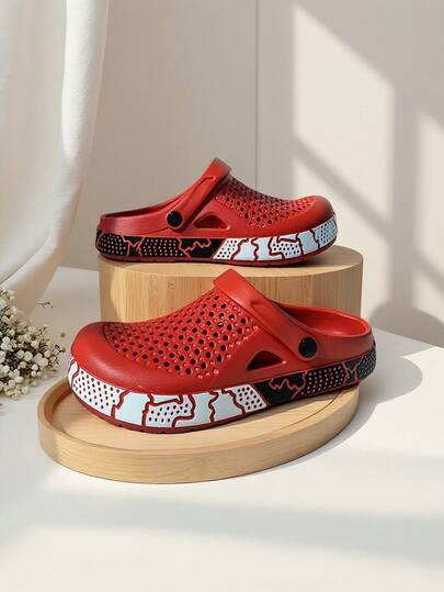 Men's Minimalist Breathable Perforated Shoes, Outdoor Lightweight Contrast Color Beach Sandals, Casual Versatile Unisex Flip Flops