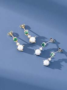 1对S925纯银珍珠锆石流苏耳环，通勤、约会、派对等场合皆宜。 - 珍珠1 - 查看 4