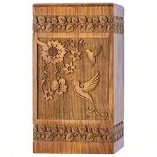 Handcarved Wooden Cremation Urn For Human Ashes - Tree Of Life Design, 250 Lbs Capacity, Suitable For Adult Men And Women - Decorative Funeral Urn Box And Casket - Hummingbird-rosewood - View 14