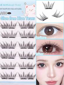 48片装自粘式免胶蓝色水滴假睫毛套装,混合蓬松长度,簇状假睫毛,自粘式DIY睫毛嫁接,预粘睫毛簇,自然纤长C型卷翘睫毛簇,无需胶水,无需卸妆,假睫毛,睫毛簇,单根睫毛,睫毛,假睫毛 - C - 查看 3
