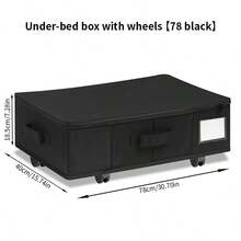 1pc Thickened Non-Woven Fabric Foldable Underbed Storage Box With Wheels, Large Capacity Clothes Storage Bin, Mobile Storage Rack - Black - View 2