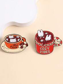 1 Set Cute Pet Hot Drink Enamel Badges, Rabbit, Cat, Cotton Candy, Chocolate Decorations, Casual Winter Daily Gift Accessories - Multicolor - View 7