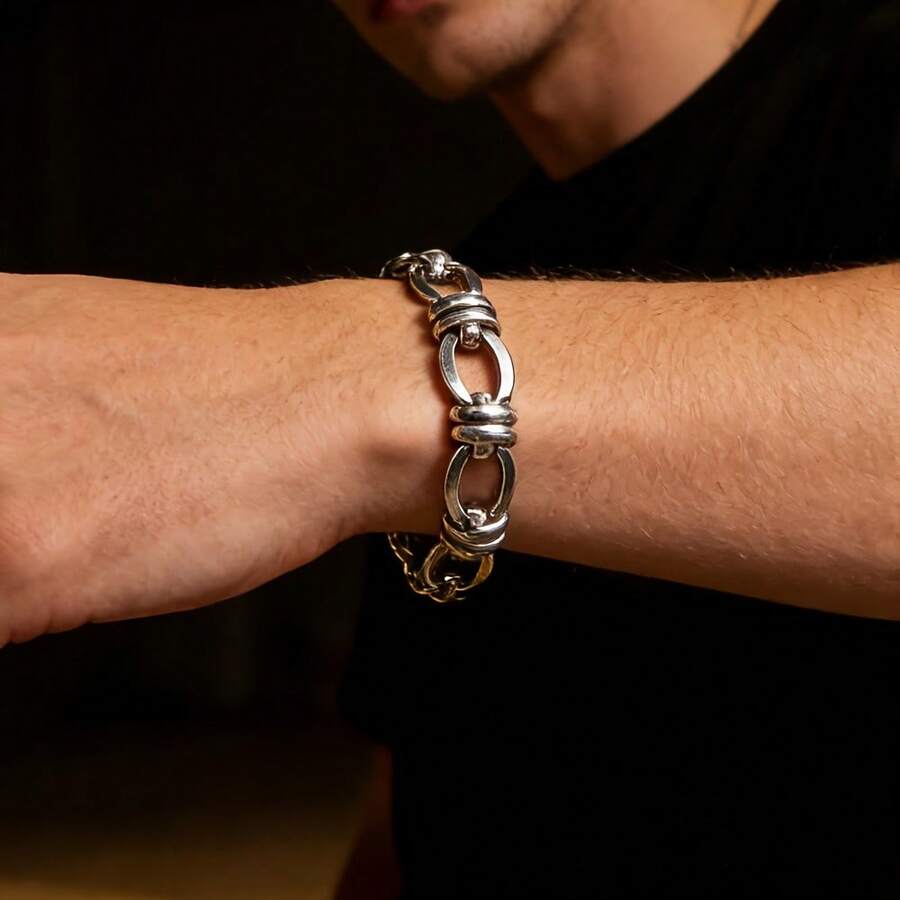1件不锈钢链条手链，男女皆宜的现代几何链条饰品 - 銀色 - 查看 1