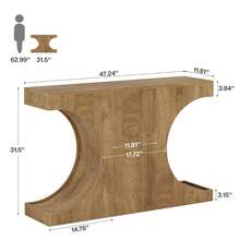 LITTLE TREE 105cm Farmhouse Console Table Rustic Sofa Table C-Shaped Legs Narrow Entryway Hallway Living Room Table Brown - Brown - View 2