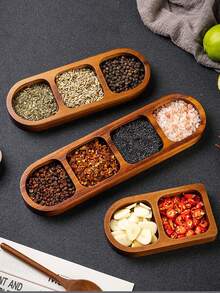 1 Set Wooden Divided Serving Tray, Includes 2/3/4 Compartments, Suitable For Appetizers, Desserts, Cookies, Fruits, Vegetables And Other Foods. Exquisite Wooden Serving Platter, Essential For Daily Home Life, Applicable For Dining Table Decor, Housewarming, Christmas Party, Kitchen Supplies, Gathering Meals, Family Dining, Afternoon Tea And Picnics, An Excellent Choice For Housewarming Gifts. - Multicolor - View 5