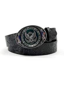 1pc Unisex Retro Embossed & US Flag Alloy Buckle, Casual Western Style Belt For Men - Multicolor - View 14