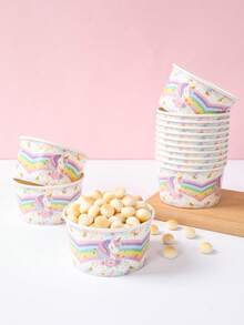 10个彩虹独角兽纸碗，独角兽主题生日派对一次性纸碗，冰淇淋碗，糖果碗，一次性餐具套装，零食碗，一次性食品容器，饼干烘焙碗，婴儿派对装饰，性别揭晓派对用品，一周岁生日派对用品，节日派对用品，厨房装饰 - 彩虹獨角獸 - 查看 6