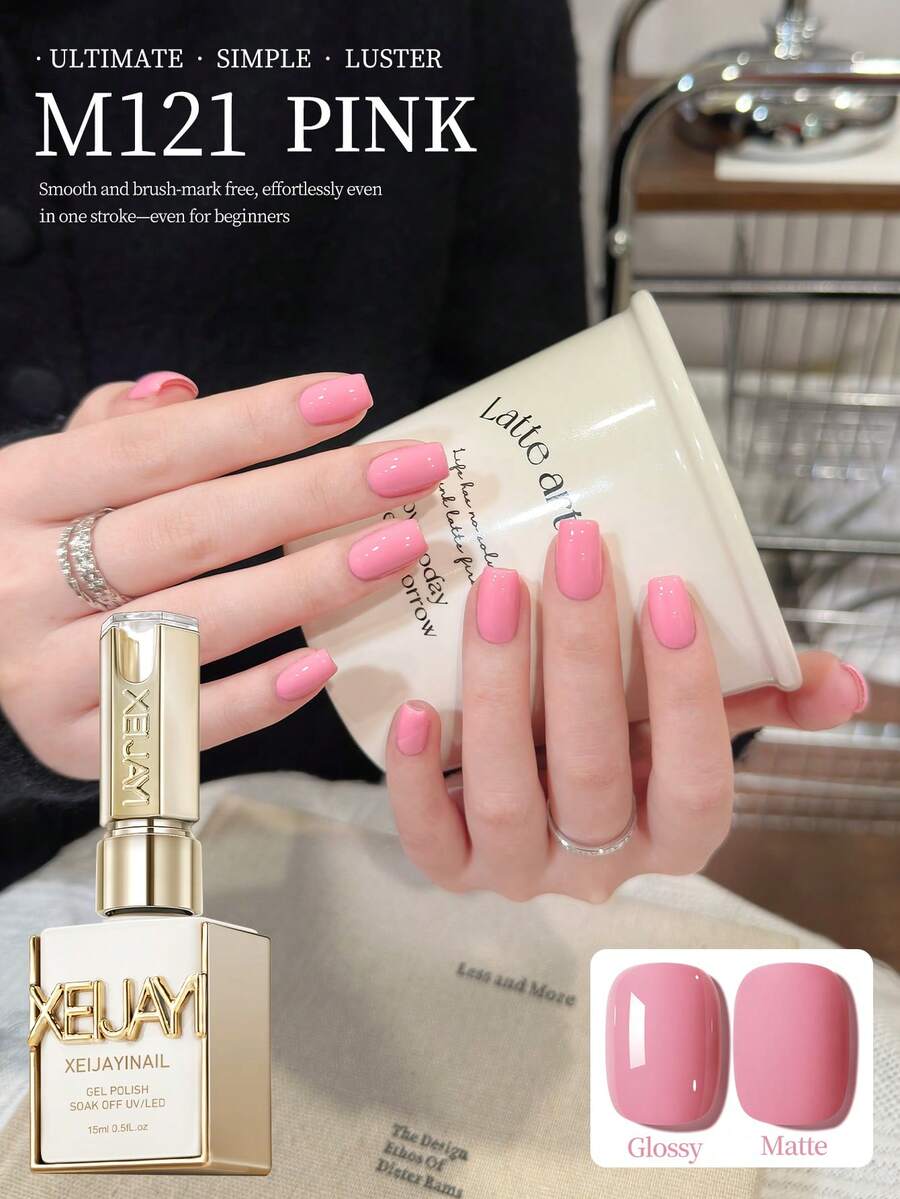 1 Botella de 15ml Esmalte de Uñas en Gel Rosa, unicolor, Removible sin Limpiar, Adecuado para Todas las Estaciones