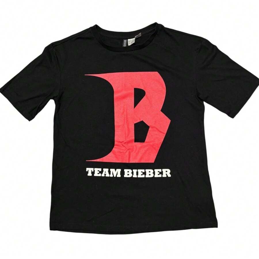Justin BieberS T-Shirt Black Tour Concert Merch Music Band Tee Graphic Team Bieber Tee - màu đen - Xem 1