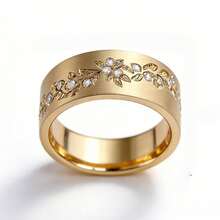 欧美时尚镶嵌闪亮锆石18K镀金叶形戒指 - 金色 - 查看 3