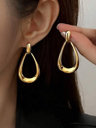 1 par de pendientes de gota de agua hueca de diseño elegante y minimalista de alta gama, versátiles, adecuados para uso diario, festivales y fiestas de mujeres