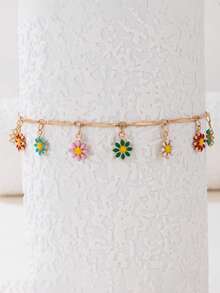 1pc Bohemian Multicolored Small Daisy Anklet - Perfect For Summer Vacay, Beach Sandals Accessory, Minimalist Adjustable Flower Ankle Bracelet For Women - Multicolor - View 5