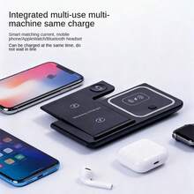 15W Wireless Charging Station, Foldable & Portable, 3-In-1 Fast Charging, USB-C Port, Multi-Color Options - Black - View 7