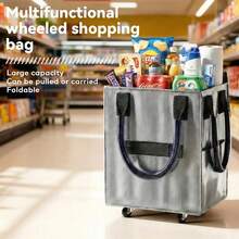 60-Liter Carrier Bag With Wheels, Foldable, Practical Shopping Trolley, Reusable, Zippered, Lightweight, Folds Flat, Sturdy And Durable Handle, Suitable For Shopping, Travel And Camping. - Bạc - Xem 3