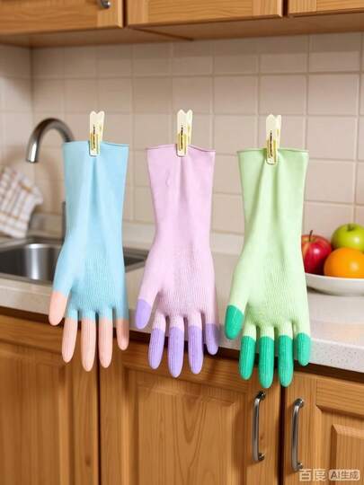 6/4/2 双装耐用家用手套，洗碗手套，加厚防滑清洁手套，可重复使用家用手套/家用手套和一次性手套/彩色防水洗碗手套，适用于家庭清洁