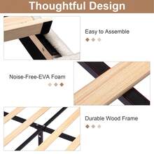 VECELO Double Size Upholstered Platform Bed Frame With Adjustable Headboard, Teddy Fabric, No Box Spring Needed - Beige - View 7