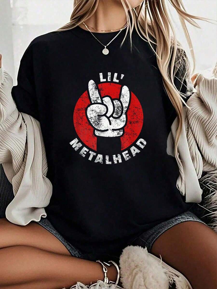 Camiseta 100% Algodón Unisex Lil Metalhead, Linda, Estilo Heavy Metal, para Niños Rockeros - Camisetas Gráficas 100% Algodón para Hombres, Tops de Verano - Negro - Ver 1