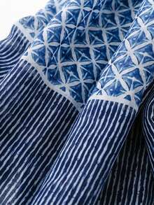 1pc Women's Fashion Polka Dot & Line Pattern Light Blue Minimalist Lightweight Tassel Scarf/Headscarf, Suitable For Dates, Daily Wear, Parties, Travel, Beach - Multicolor - View 5