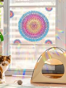 1 pieza Pegatina de ventana de PVC con estática de doble cara sin pegamento, decoración de ventana con patrón de mandala colorido, decoración del hogar para sala de estar, dormitorio, cocina, baño, pegatina de flor de ventana removible - 1PC - Ver 11