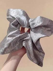 1pc Shiny Silver Square Scarf, Large Size Women Hair Scrunchie, Women Low Ponytail Hair Tie, Extra Large Retro Square Hair Scrunchie, Fashion Hair Accessory, Retro Style, Soft Smooth Fabric, Stylish Hair Scrunchie Hair Accessory Hair Elastics Hair Rubber Bands Hair Rope - Multicolor - View 9