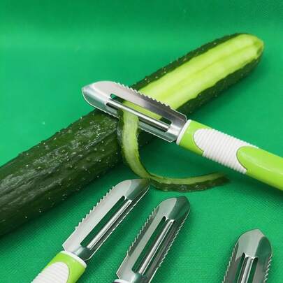 مقشرة خضروات وشرائح بطاطس متعددة الوظائف من الفولاذ المقاوم للصدأ - شفرات دوارة مزدوجة، مقبض بلاستيكي متين، مقشرة خضروات فعالة للطهي المنزلي والمهني